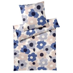 Satin Bettwäsche FLOWERS (blau)