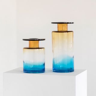Glas Vase WIND (blau - bernstein)