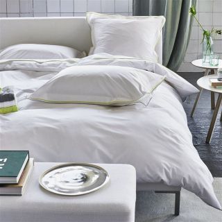 White Collection ASTOR PALE GREY & LIME Perkal Bettwäsche