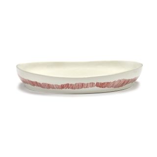 Servierplatte weiss swirl FEAST (rote Streifen)
