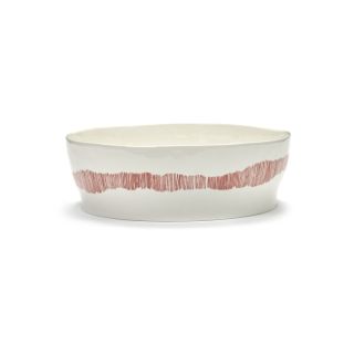 Salatschüssel weiss swirl FEAST (rote Streifen)
