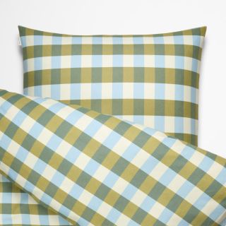 Flanell Bettwäsche aus Bio Baumwolle mit Karomuster von Marc O' Polo. Farbschema: Blau grün & creme.
