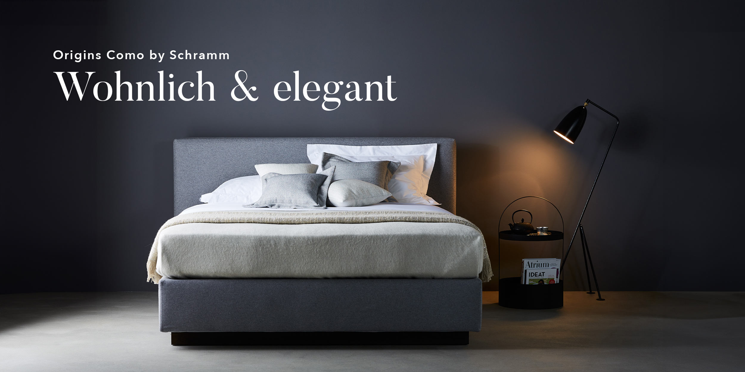 Origins Como Bett von Schramm - Wohnlich und elegant, modernes Schlafzimmer mit stilvollem Bett