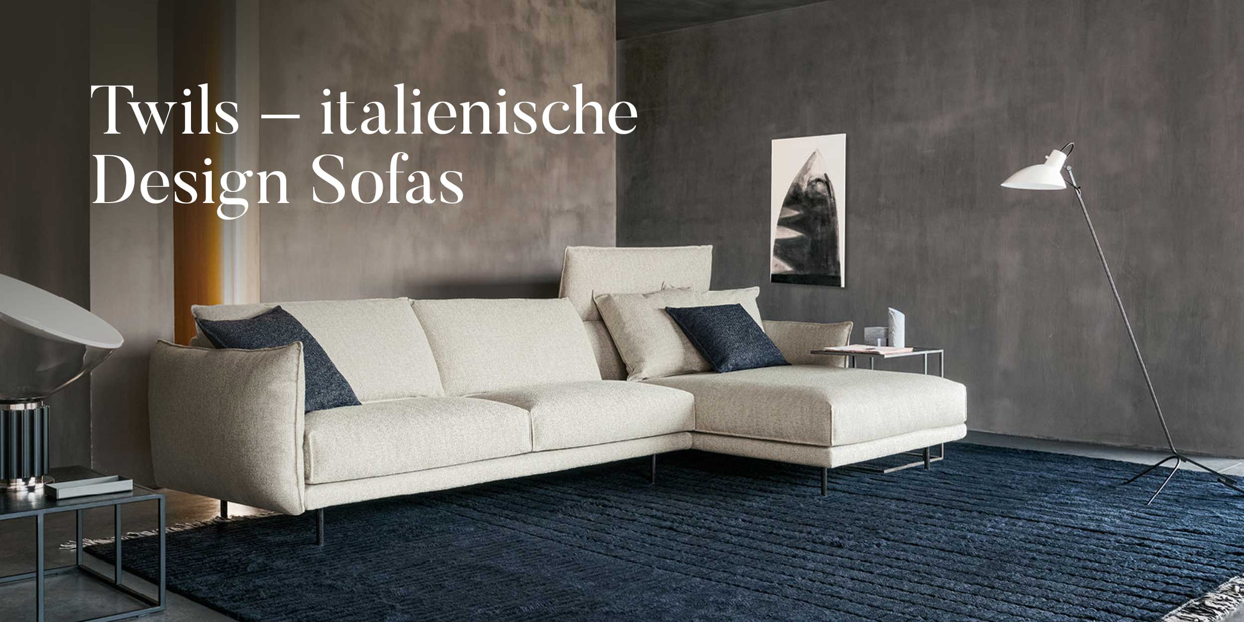 Twils italienische Design Sofas - modernes Wohnzimmer mit hellem Sofa