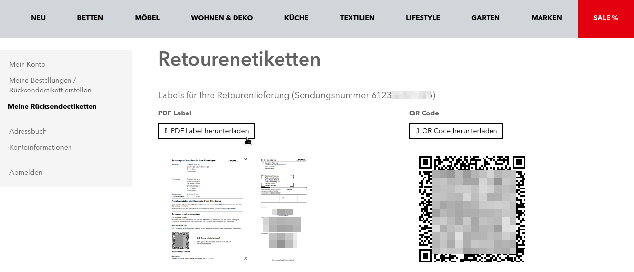 Letzter Schritt: PDF-Label Drucken oder QR-Code Scannen lassen